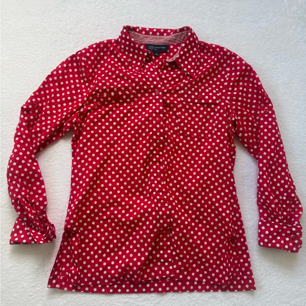 100% cotton Jones New York Red Polka Dot Shirt